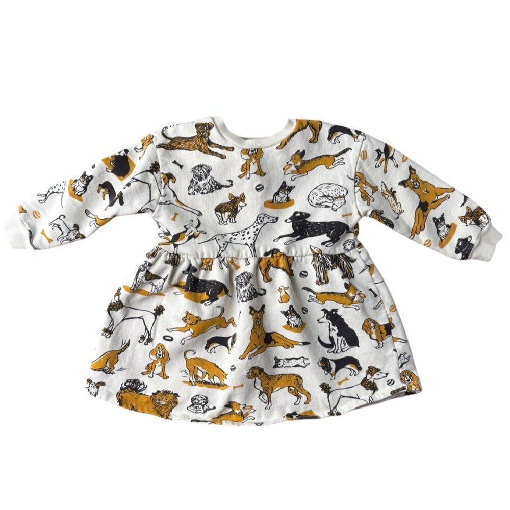 Petit Pilou Dress Girls 4 Yrs Organic Cotton Dogs Long Sleeve Sweatshirt Dress